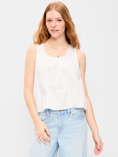 Ruffle-Trim Embroidered Tank Top