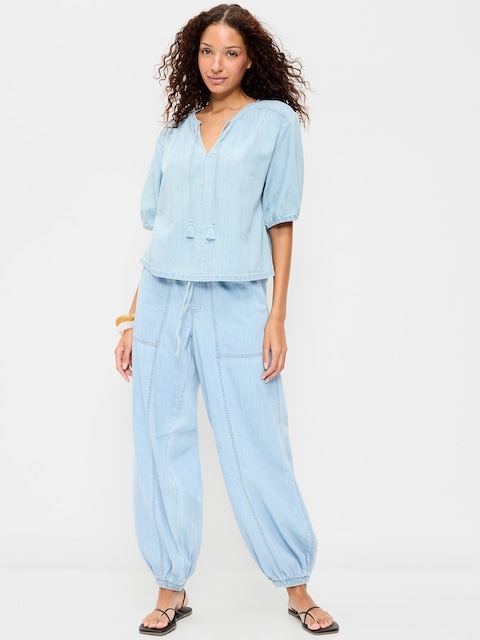 Mid-Rise Pull-On Utility Harem Jeans