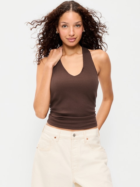 Sleeveless Ribbed Loop-Back Tank Top