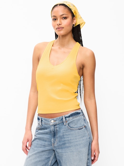 Sleeveless Ribbed Loop-Back Tank Top