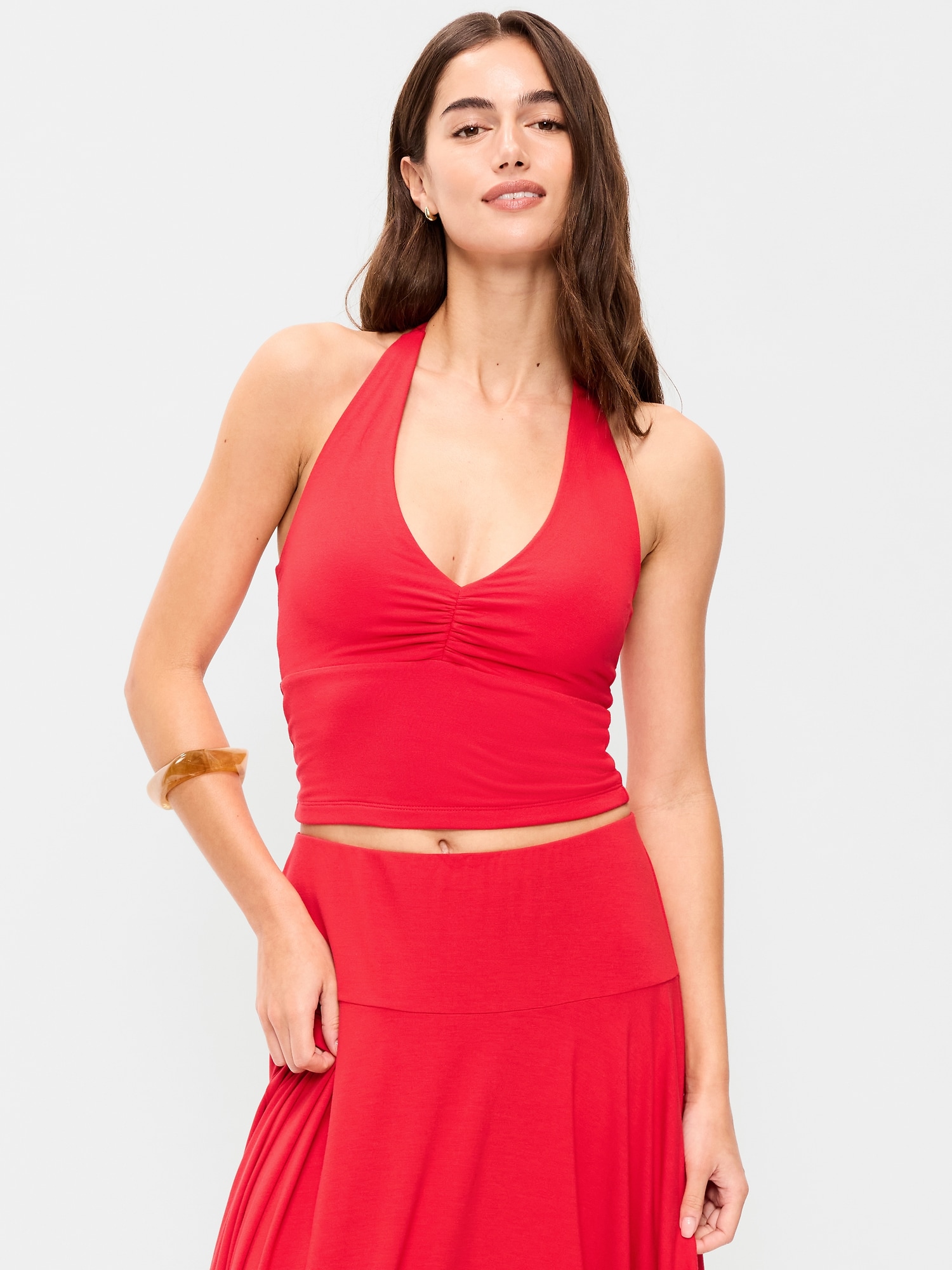 Jersey Cinch-Front Halter Top