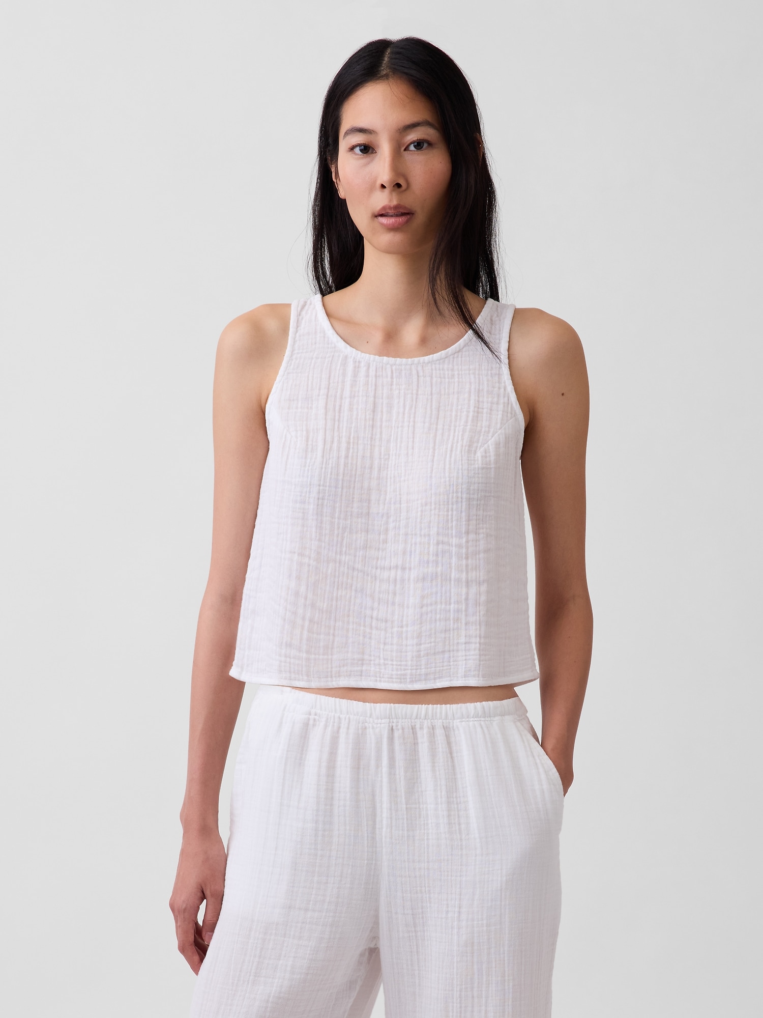 CAMISOLE À DOS NAGEUR EN GAZE DE COTON