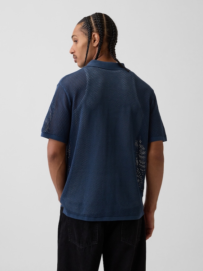 ストライプ キャンプ 襟付きニットシャツ-2