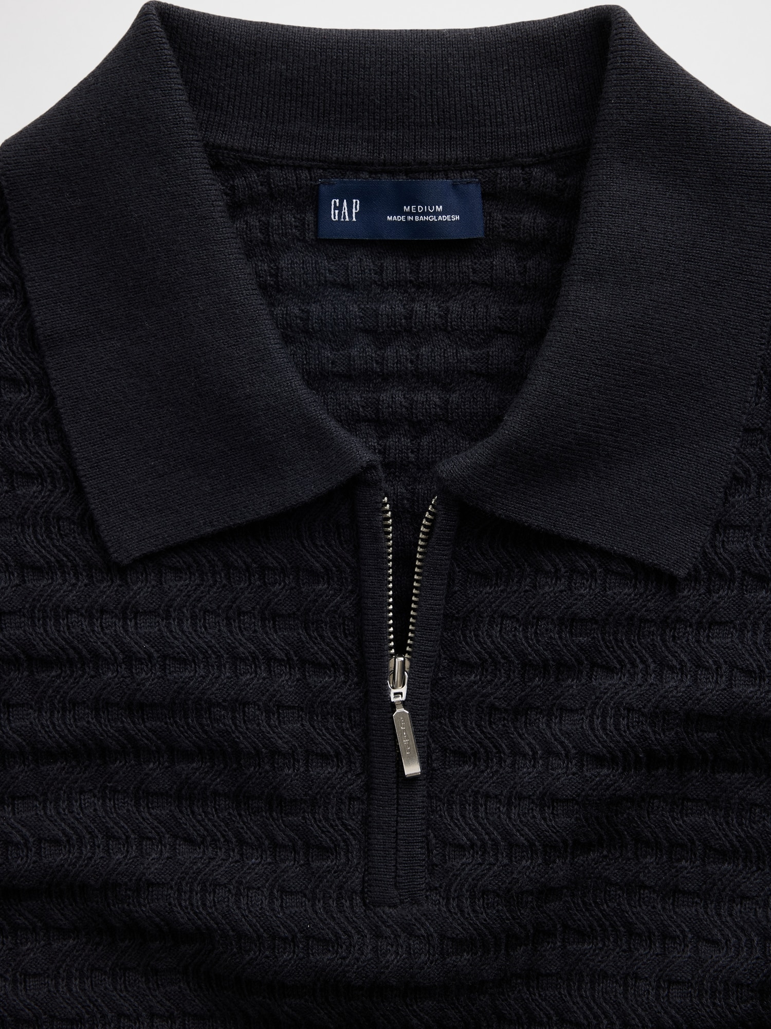 Textured Zip Polo Shirt Sweater