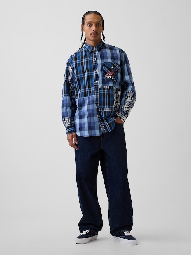 Gap &times; Sean Wotherspoon オーバーサイズ パッチワーク プレイド ロゴシャツ-1