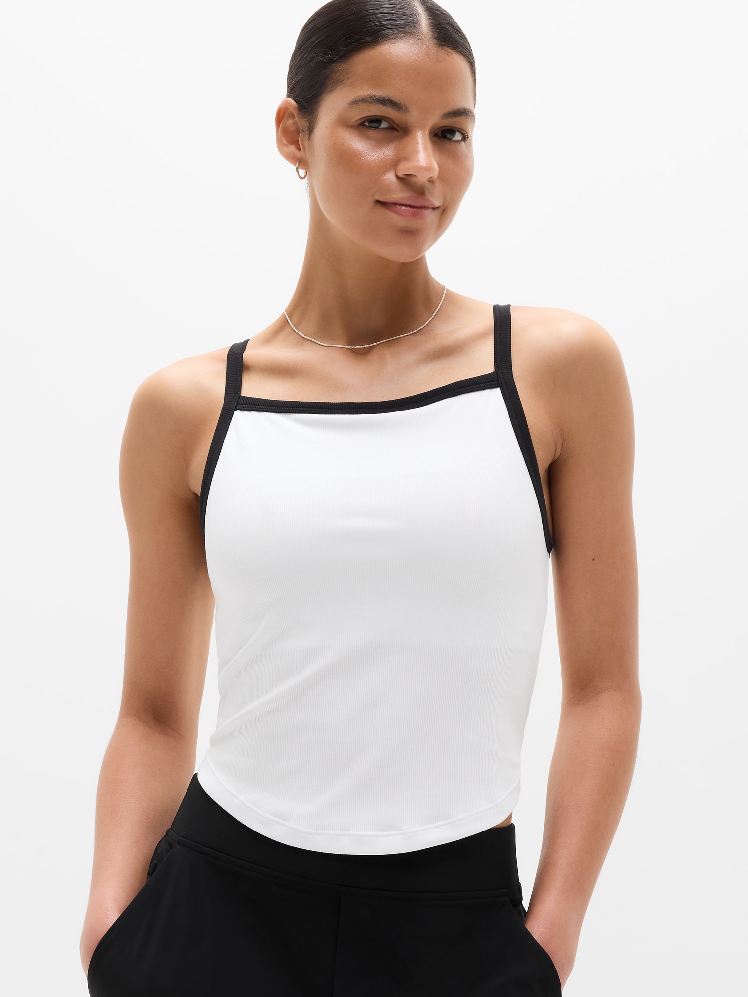 Athleta Signature Rib Apron Support Top In Bright White/black