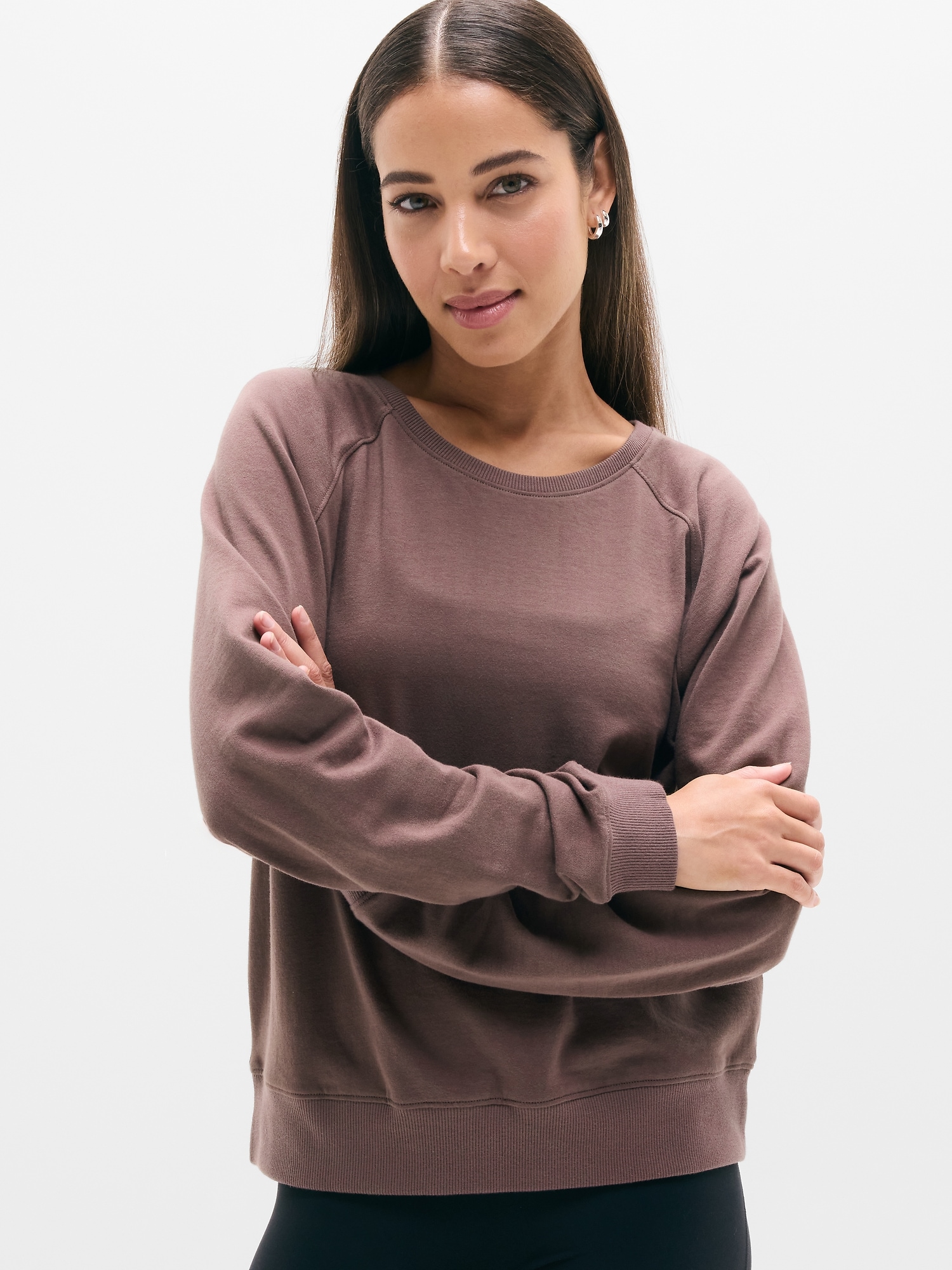 Athleta Airy Cotton Terry Crew Sweatshirt In Driftwood