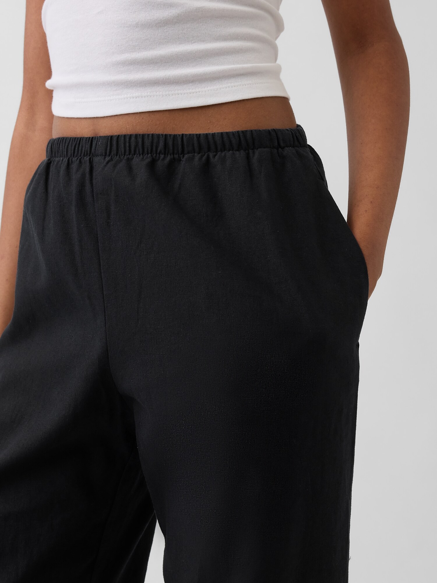 リネンブレンド イージーウエスト ワイドパンツ-4