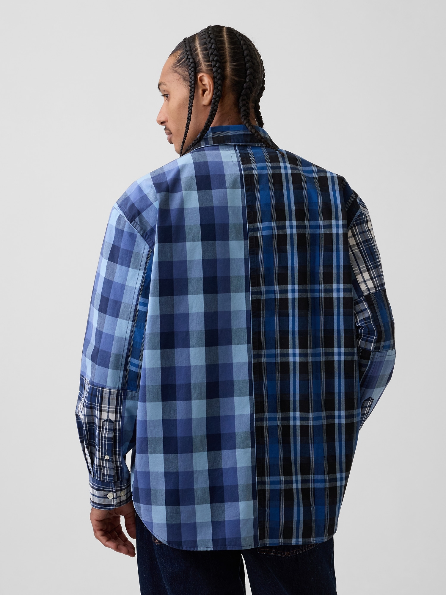 Gap &times; Sean Wotherspoon オーバーサイズ パッチワーク プレイド ロゴシャツ-2