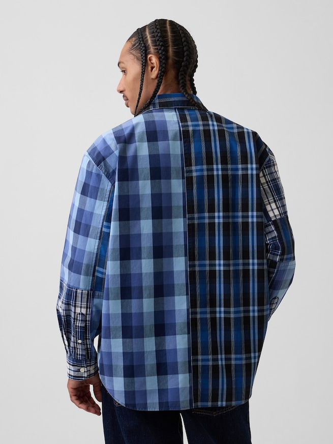 Gap &times; Sean Wotherspoon オーバーサイズ パッチワーク プレイド ロゴシャツ-2
