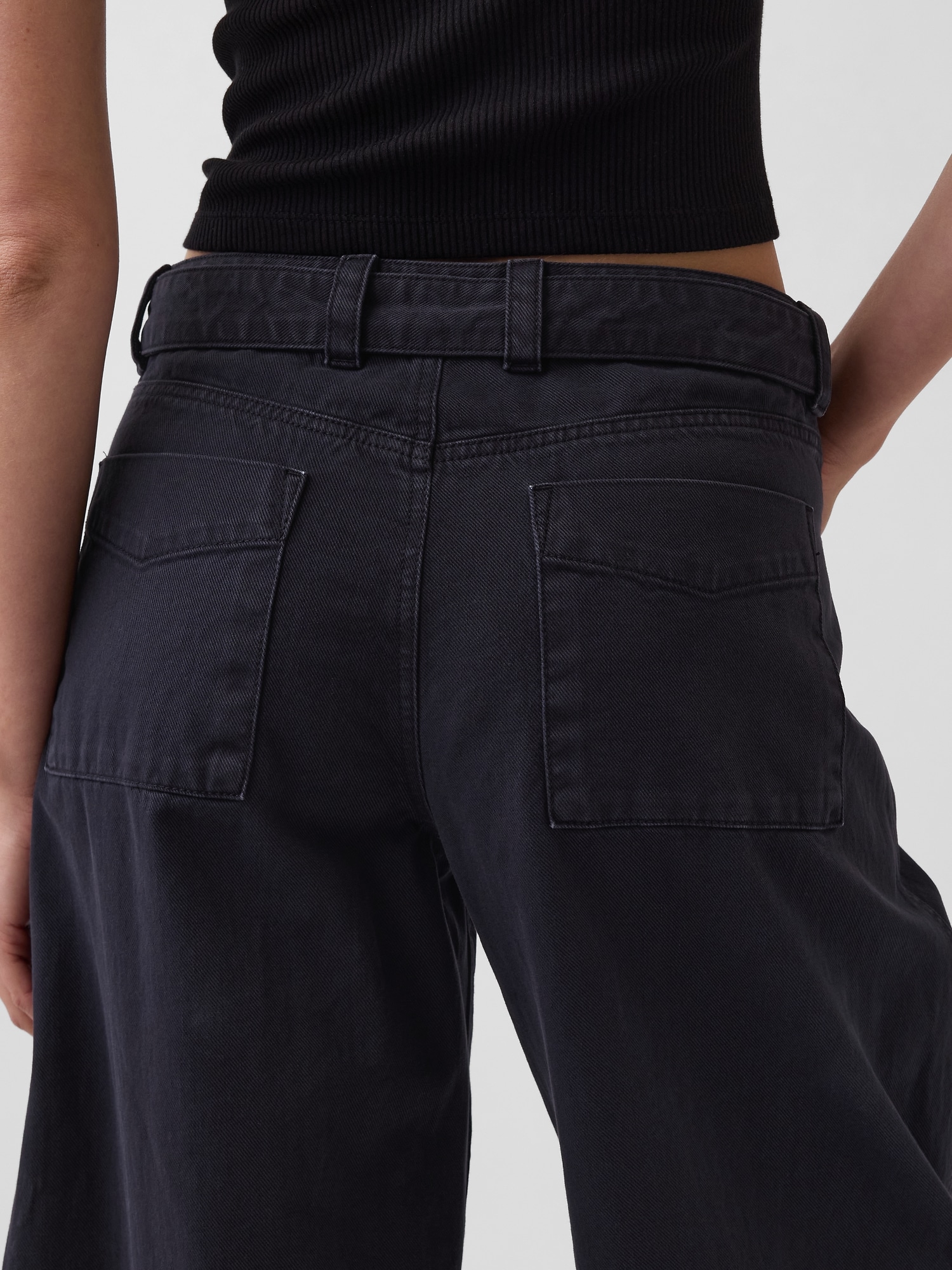 ミッドライズ ベルト キュロット バレルパンツ-4
