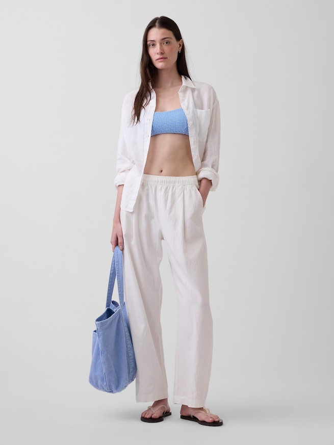 リネンブレンド イージーウエスト バレルパンツ-4