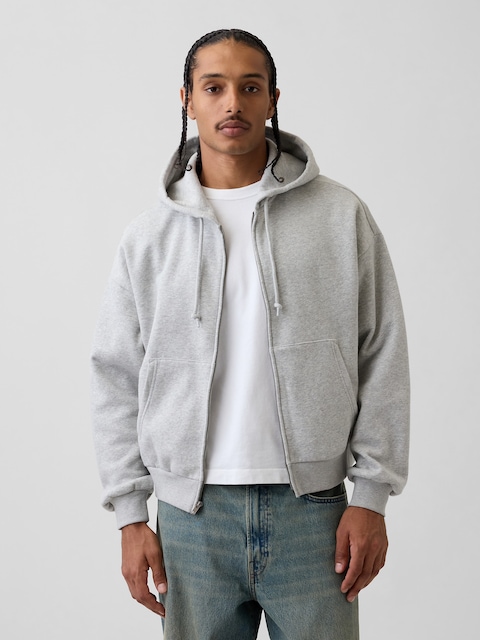 VintageSoft Oversized Crop Zip Hoodie