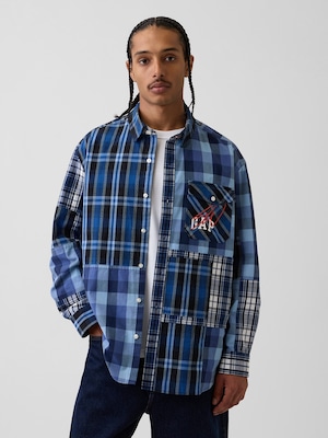 Gap &times; Sean Wotherspoon オーバーサイズ パッチワーク プレイド ロゴシャツ