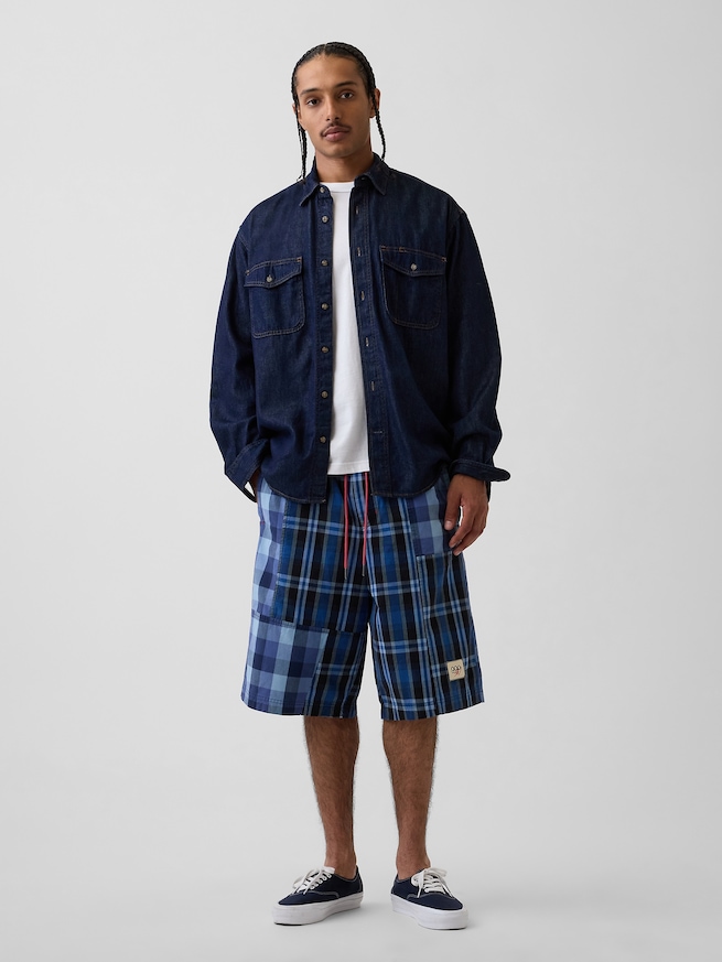 Gap &times; Sean Wotherspoon バギー パッチワーク プレイドショートパンツ-0