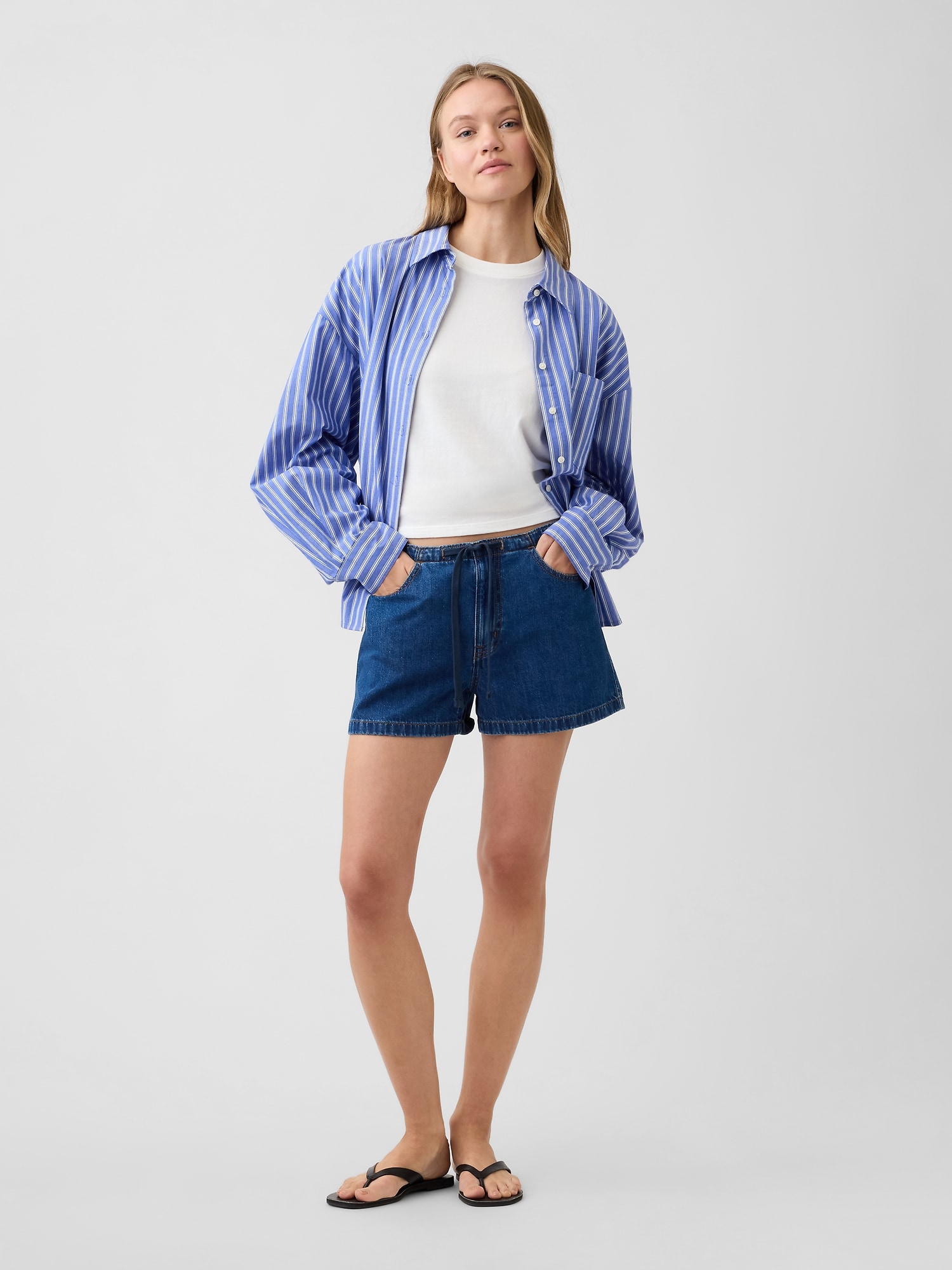 3" Low Rise Drawstring Denim Shorts