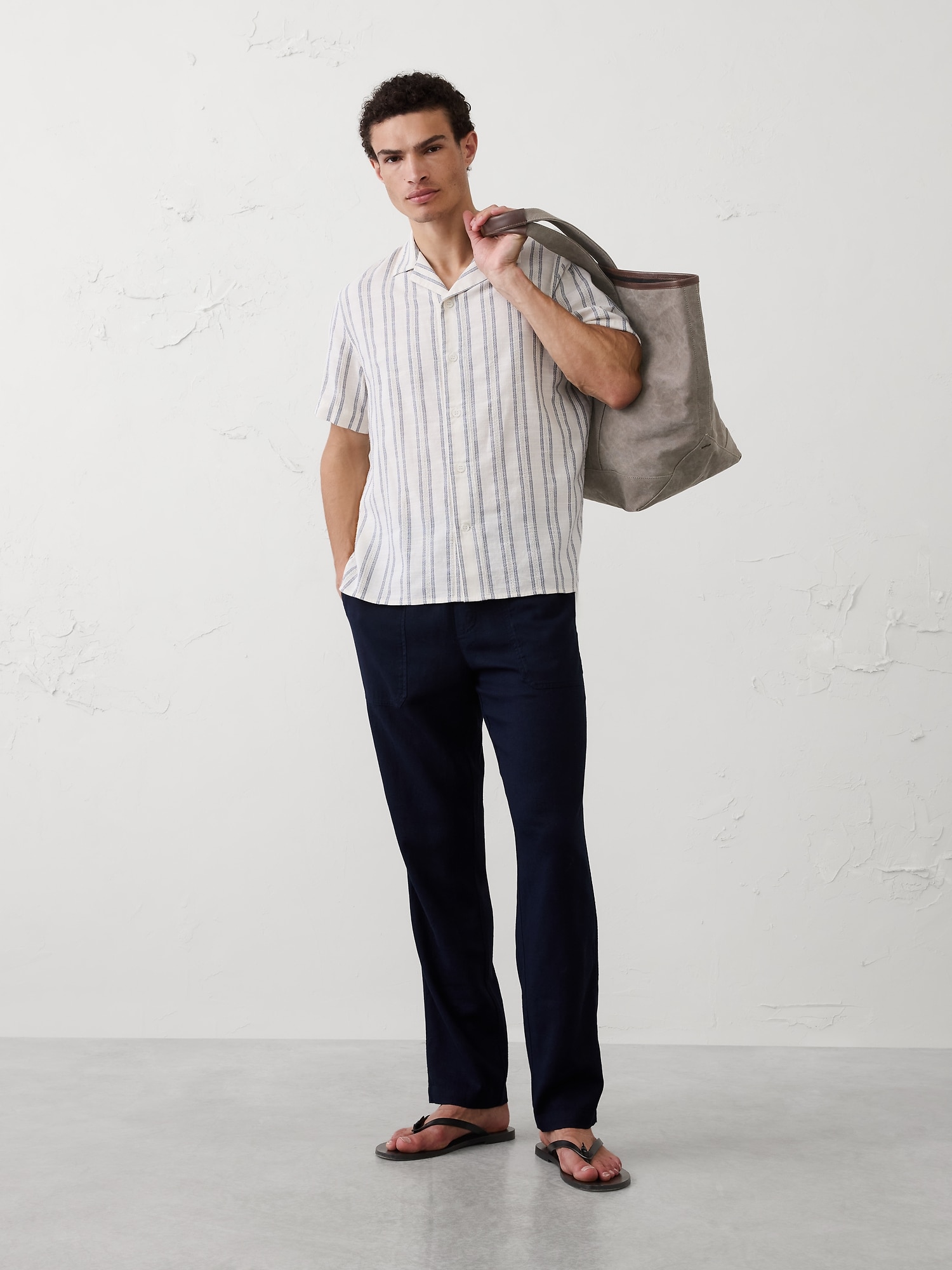 Straight-Fit Linen-Blend Pull-On Pant