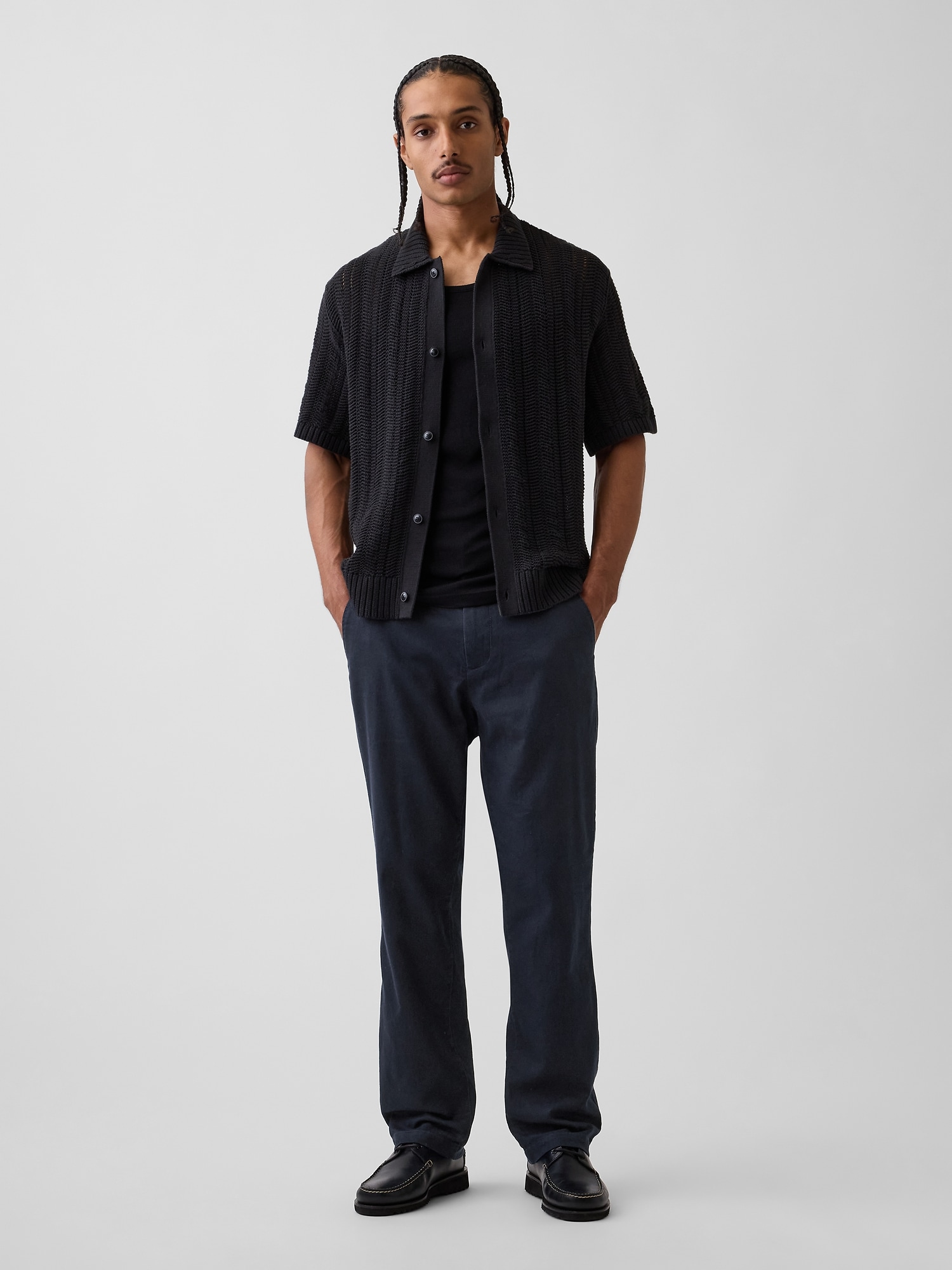 Linen-Cotton Relaxed Straight Trousers
