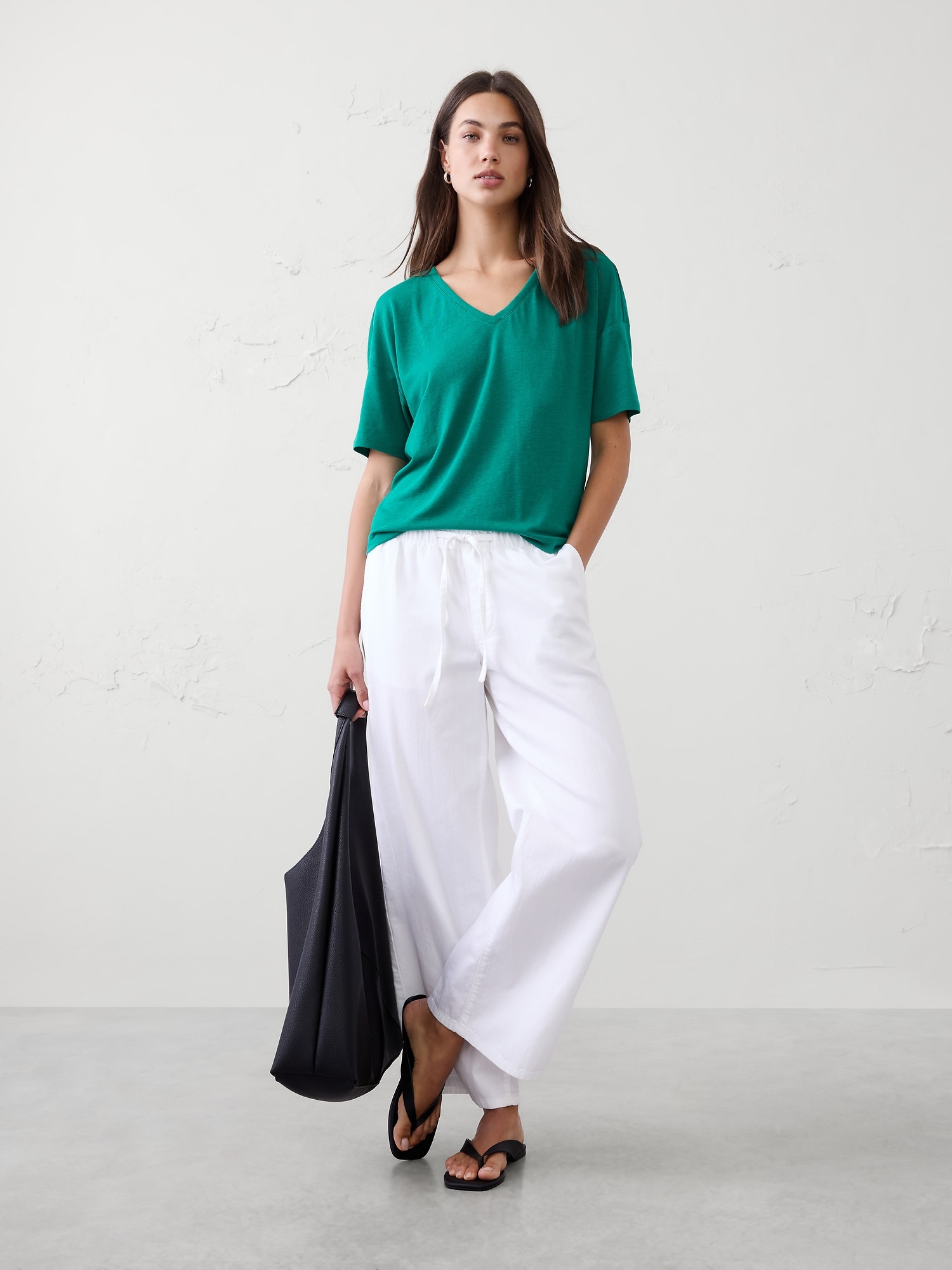 Linen-Blend V-Neck Shirt