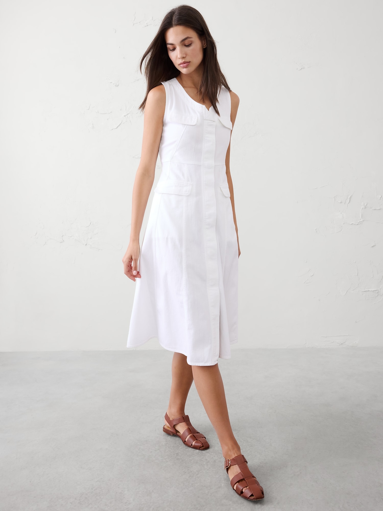 Denim-Sleeve Midi Dress