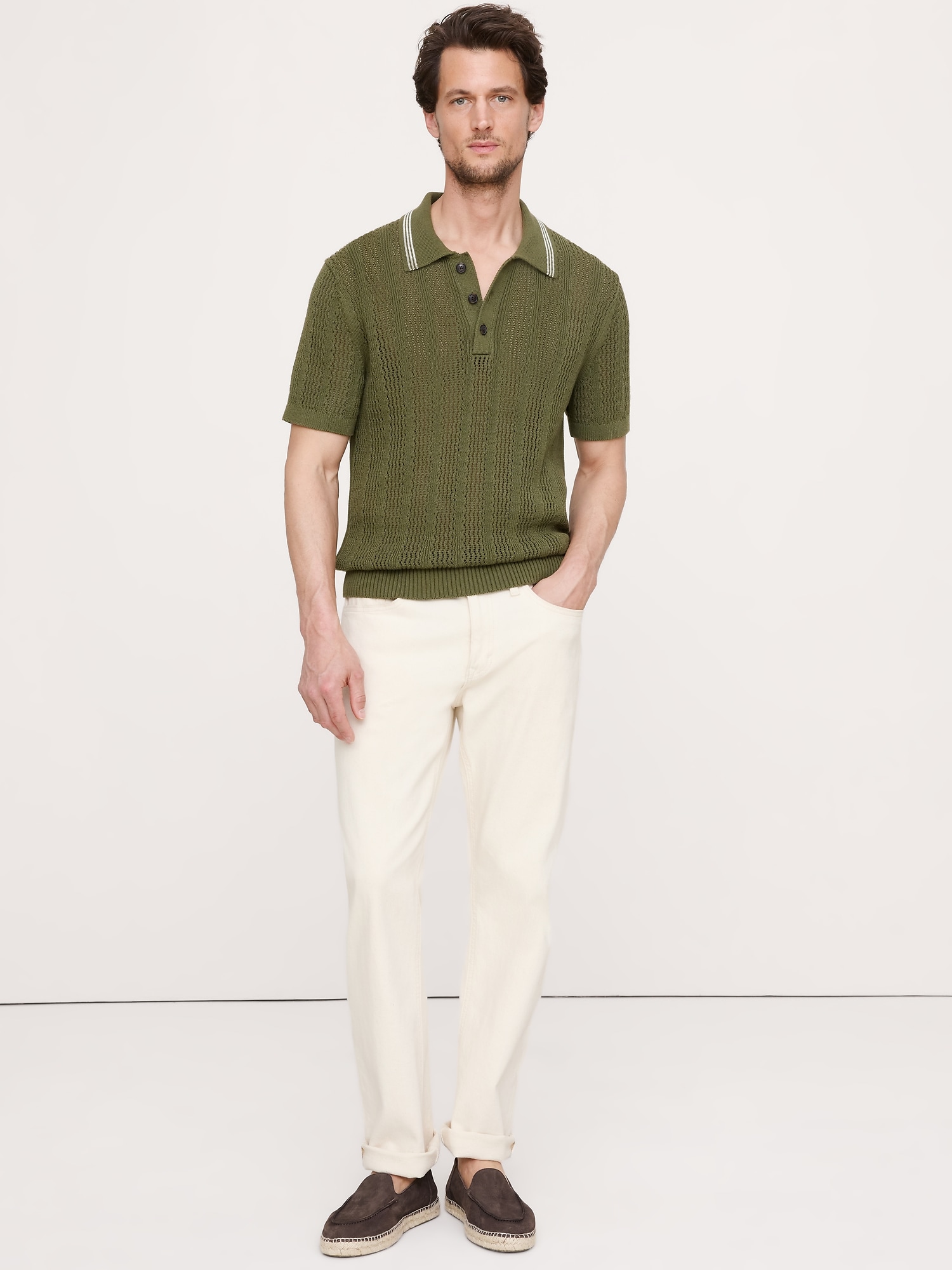 CHANDAIL À COL POLO EN COTON À TEXTURE ACCORDÉON