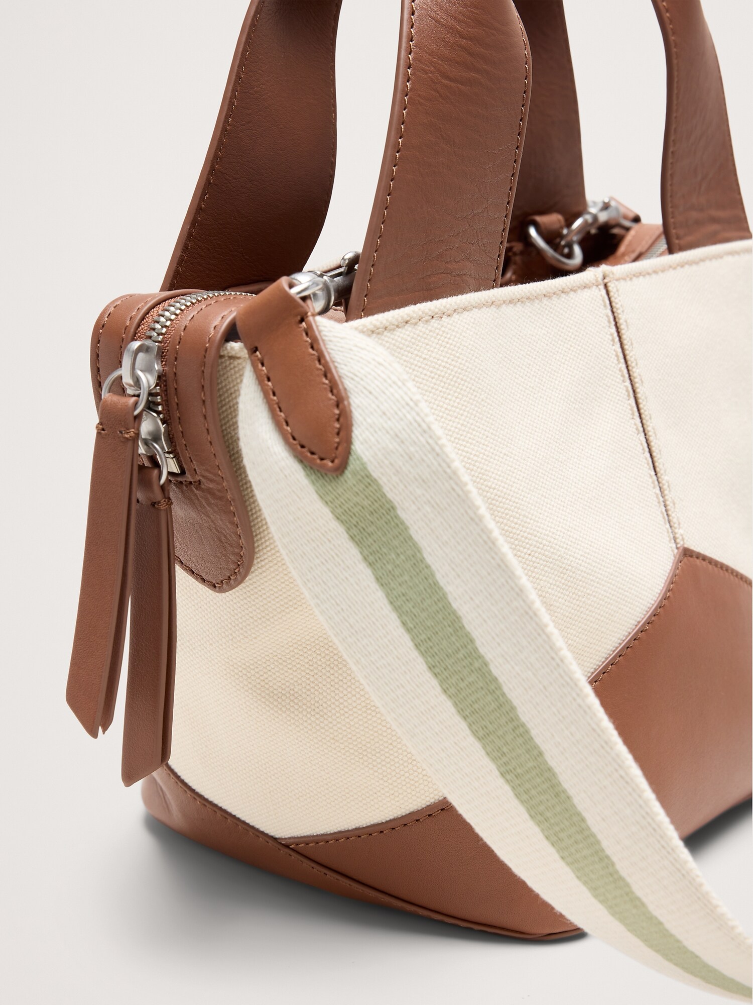 レザー & スエード ミニ ジップトート-4