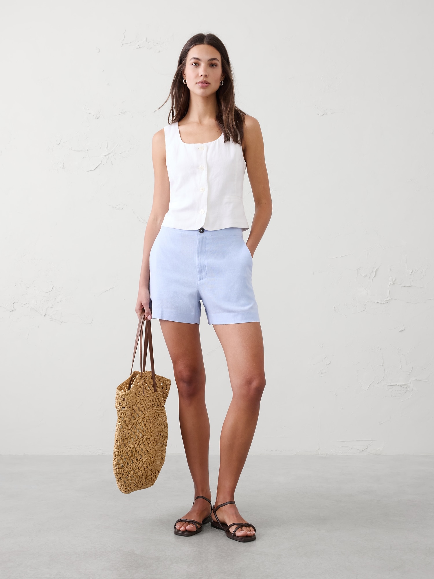 Linen-Blend High-Rise Short