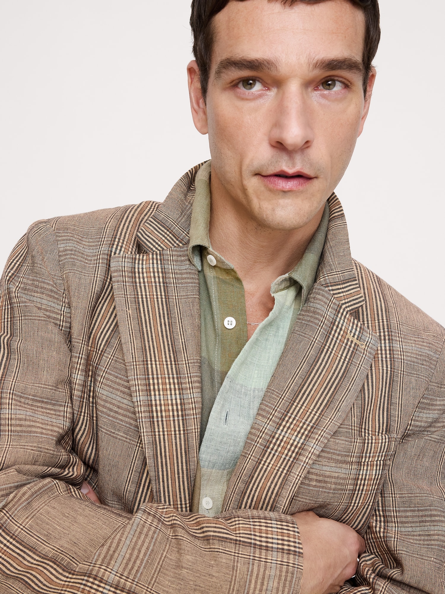Italian Plaid Cotton-Linen Blazer