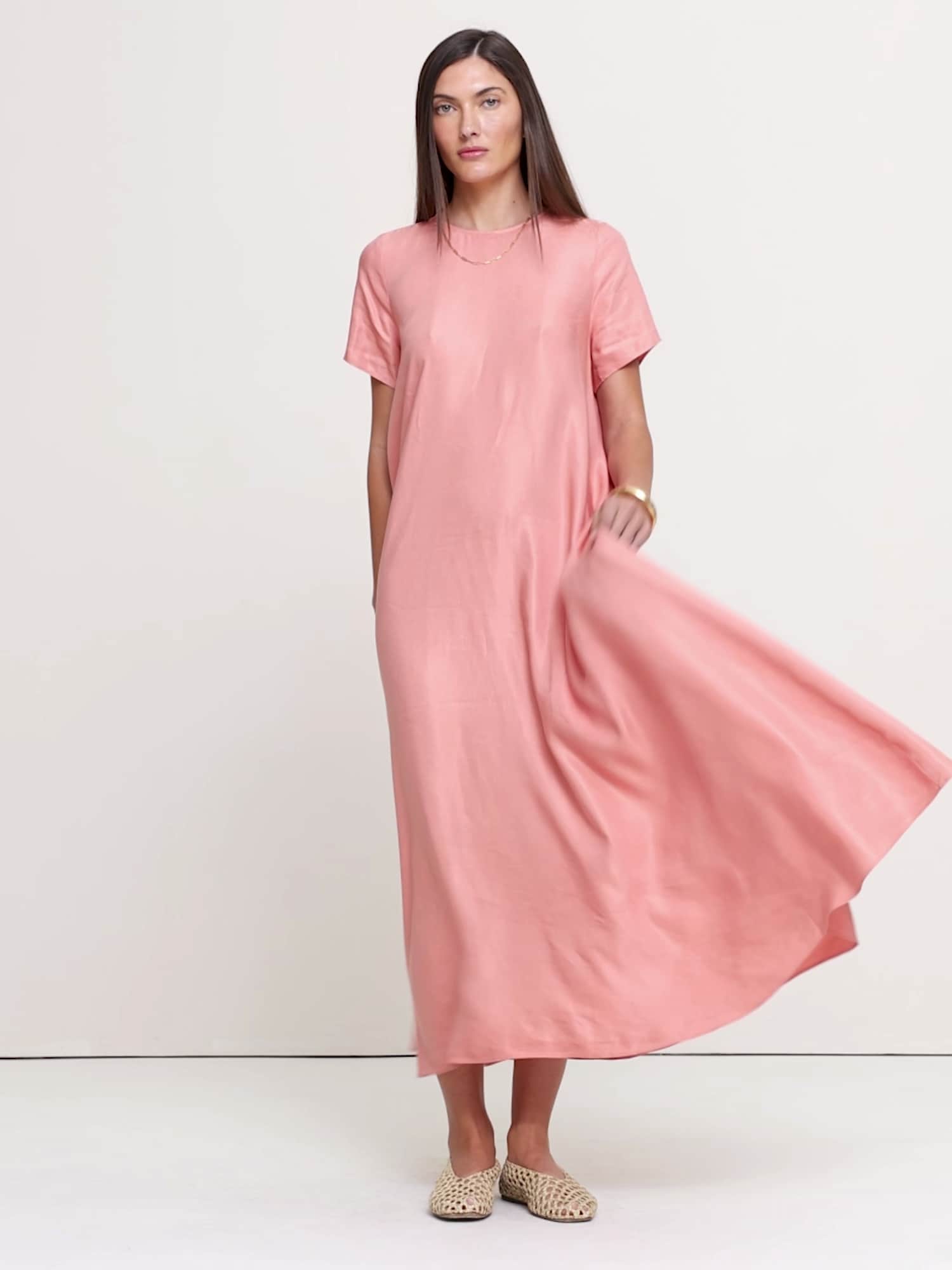 ビスコース リネン トラペーズ マキシ ドレス-4