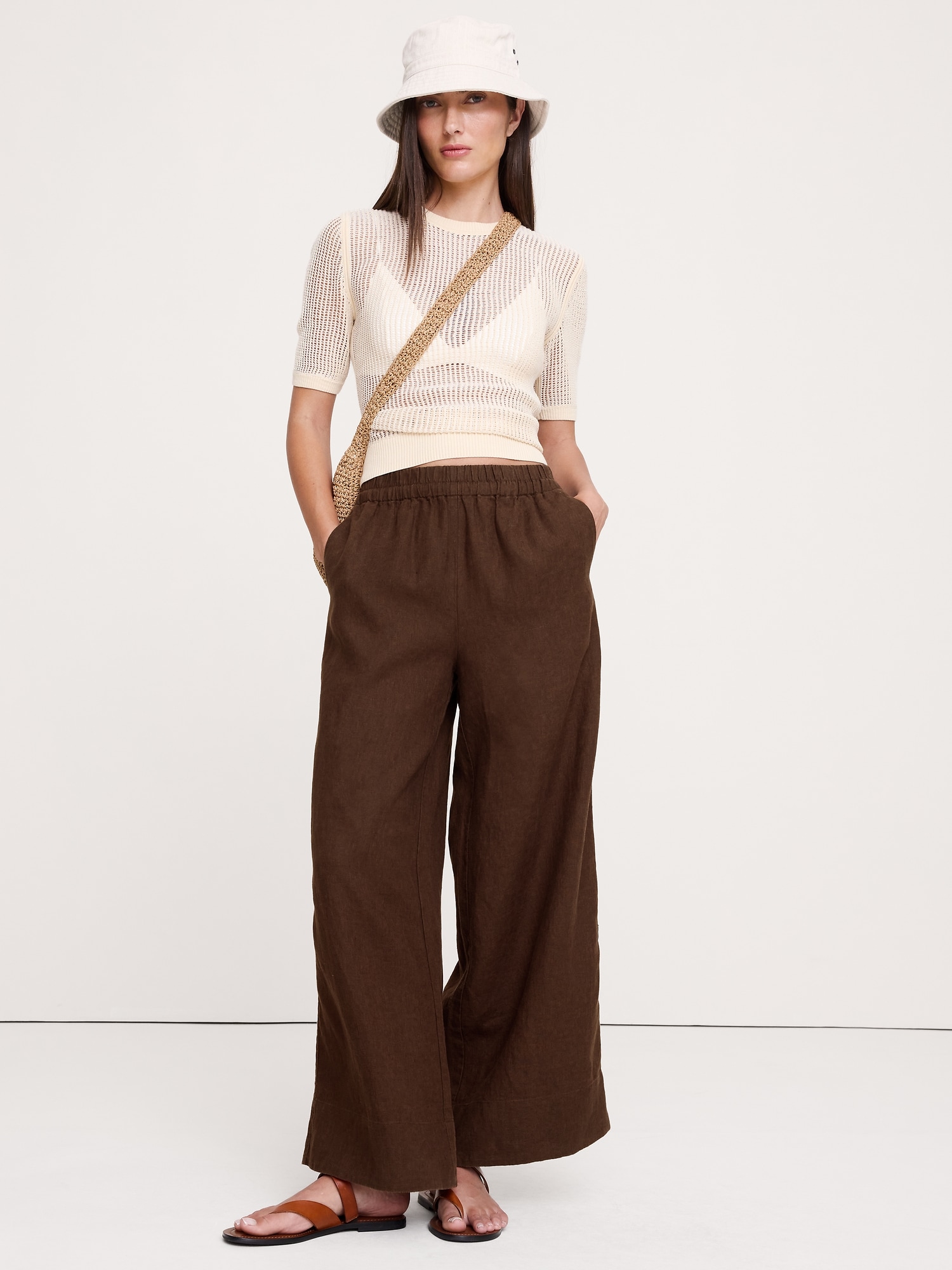 High-Rise Wide-Leg Linen Pull-On Ankle Pant