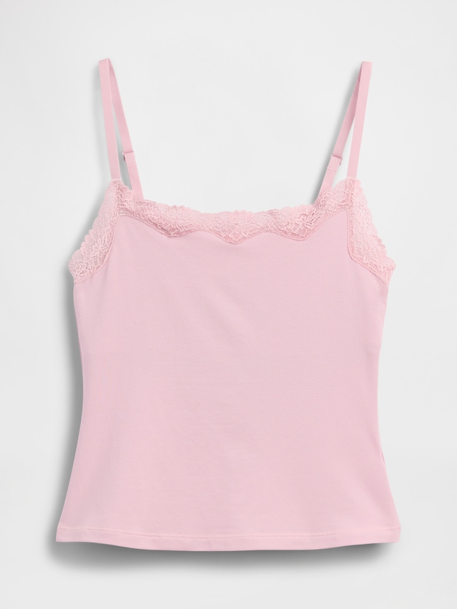 オーガニックコットン ストレッチ レーストリミング キャミソール-4