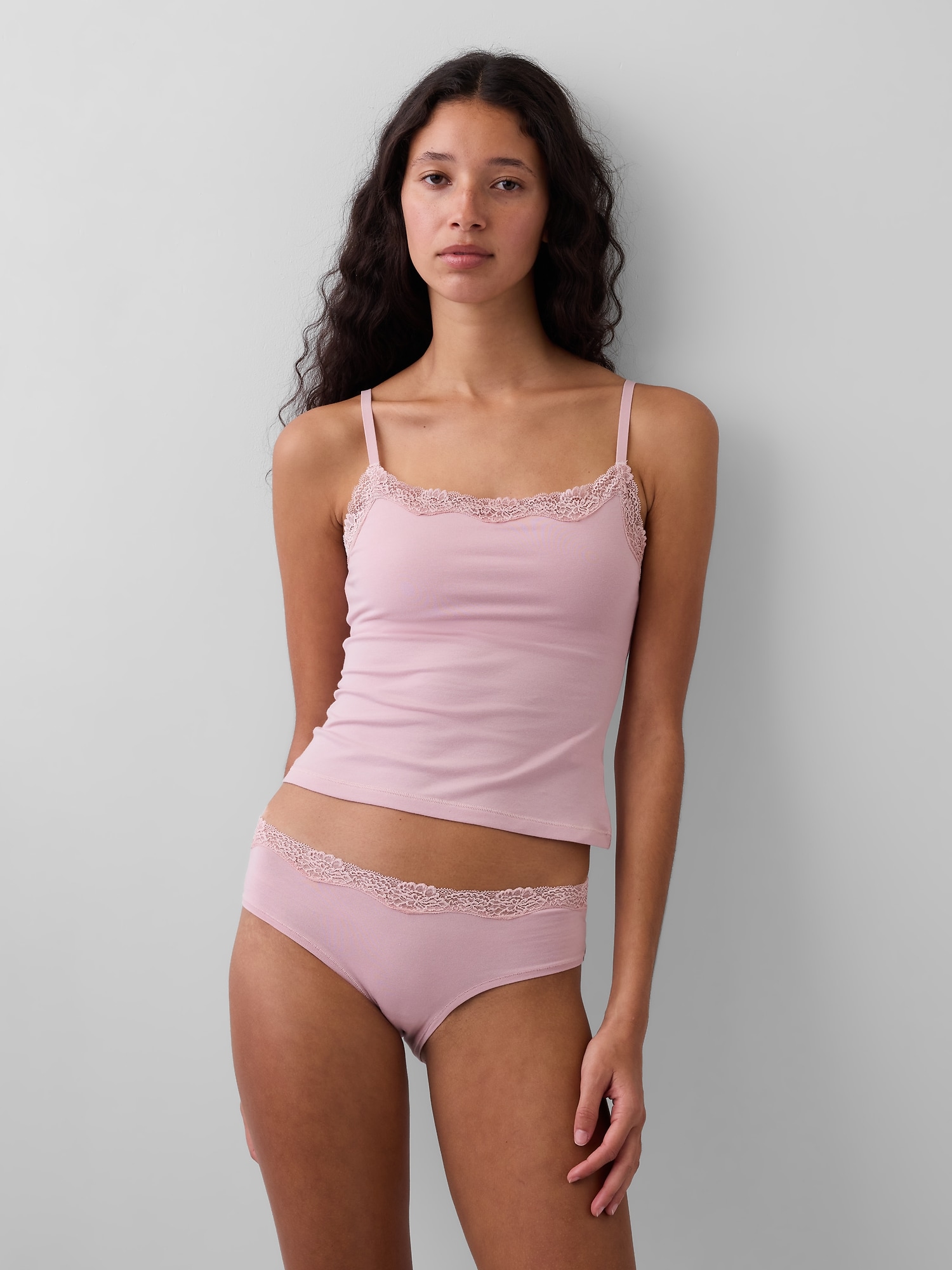 Organic Stretch Cotton Lace-Trim Cami