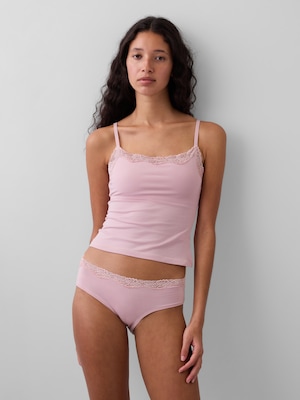 オーガニックコットン ストレッチ レーストリミング キャミソール