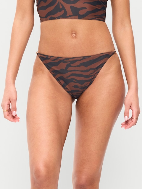 Beaded Mid-Rise Bikini Swim Bottoms