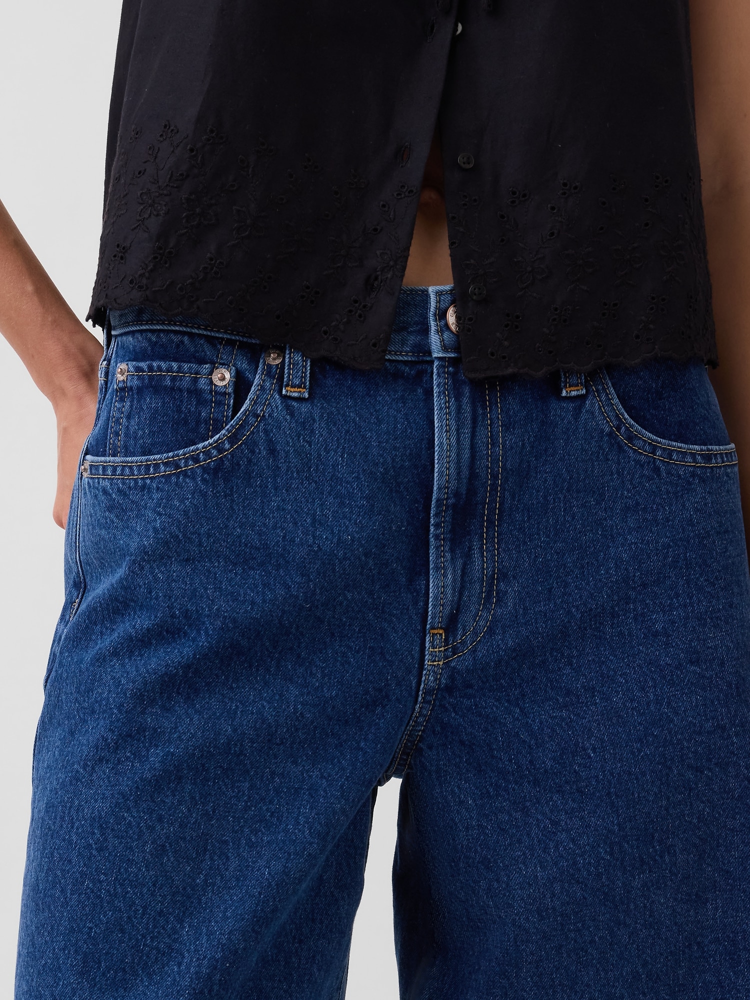 ミッドライズ ロングライン デニムショートパンツ-4