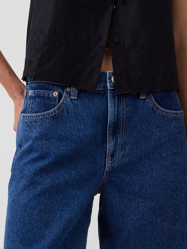 ミッドライズ ロングライン デニムショートパンツ-4