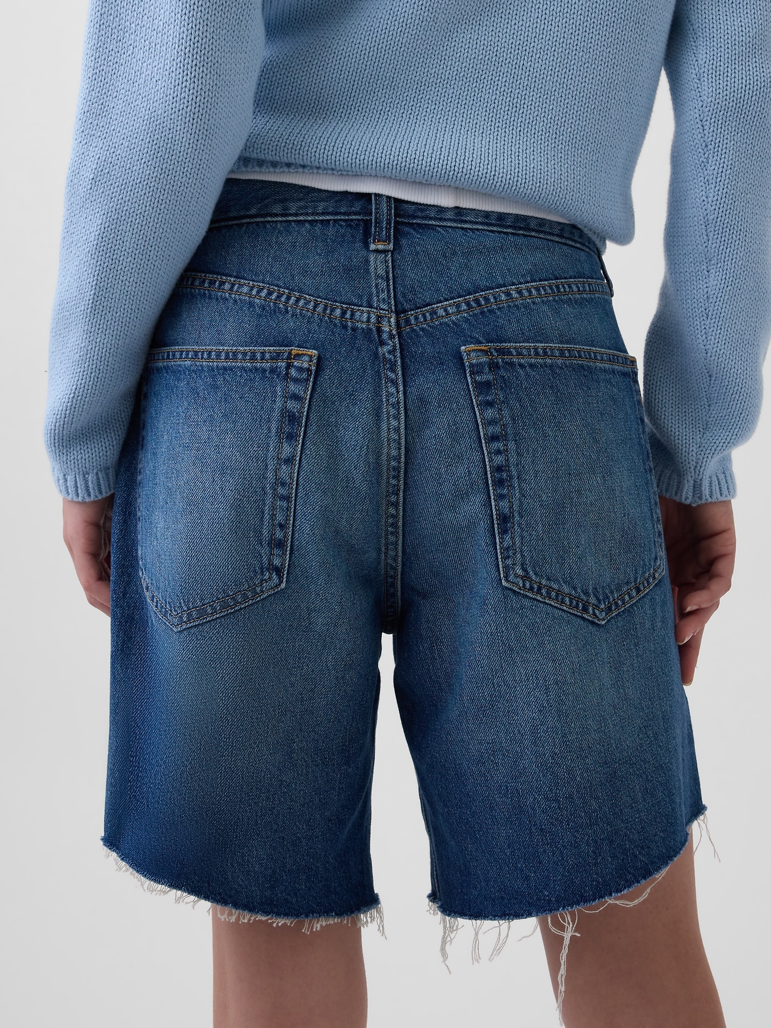 8" Mid Rise Loose Denim Bermuda Shorts