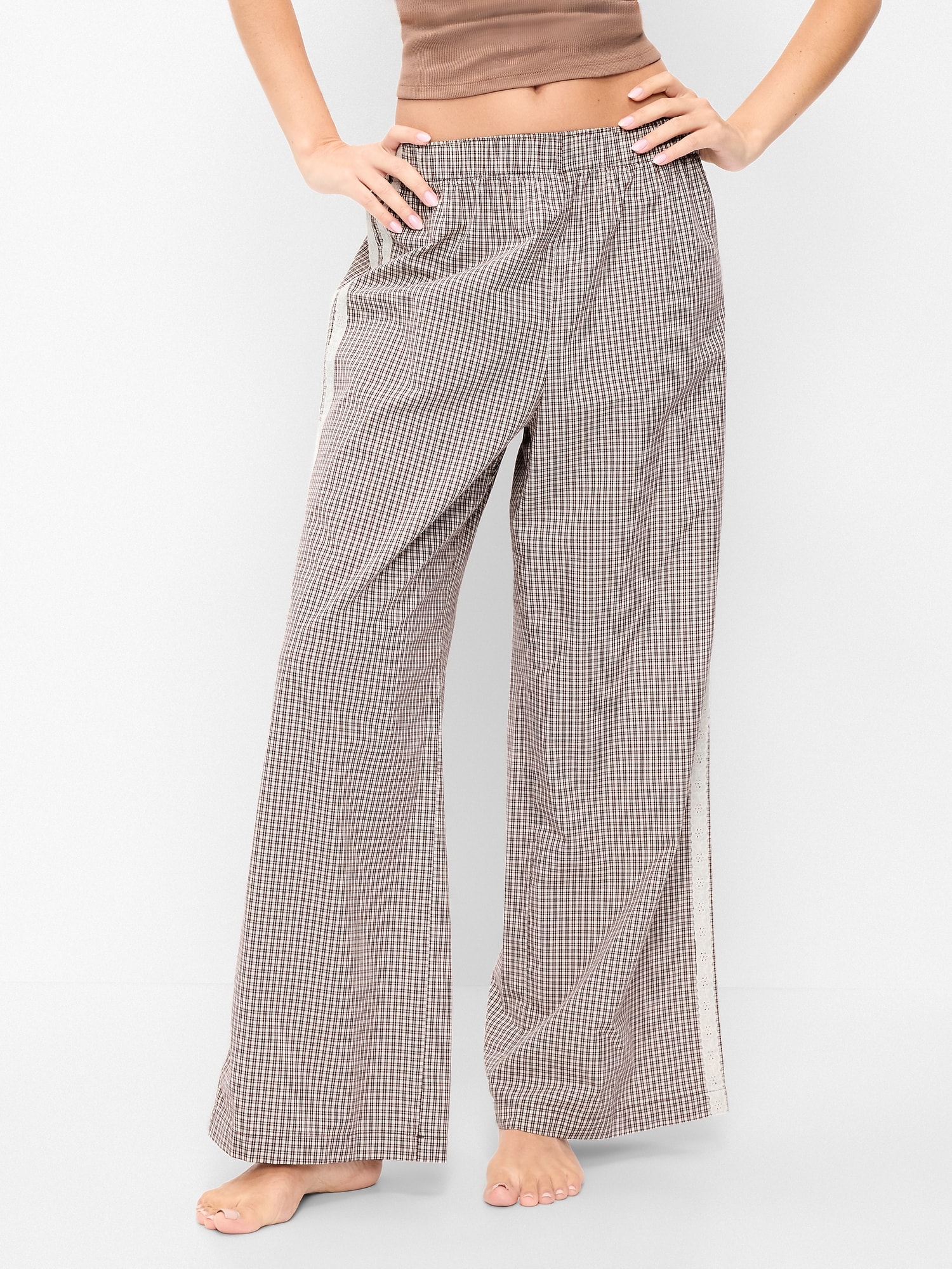Poplin Wide-Leg Pajama Pants