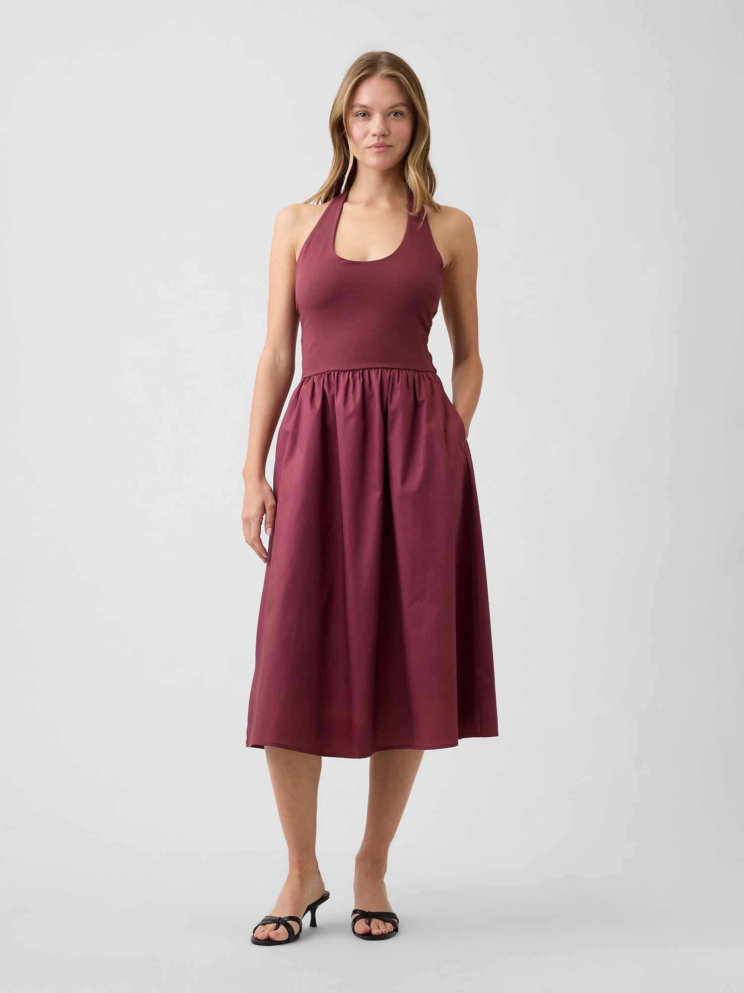 fall empire waist dresses Romantic Sunny Days Crew Neck Poplin Midi Dress main image 1