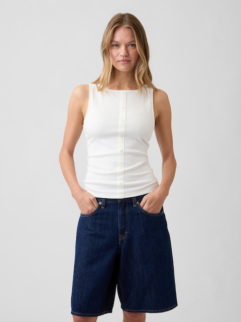 Ribbed Button-Up Top