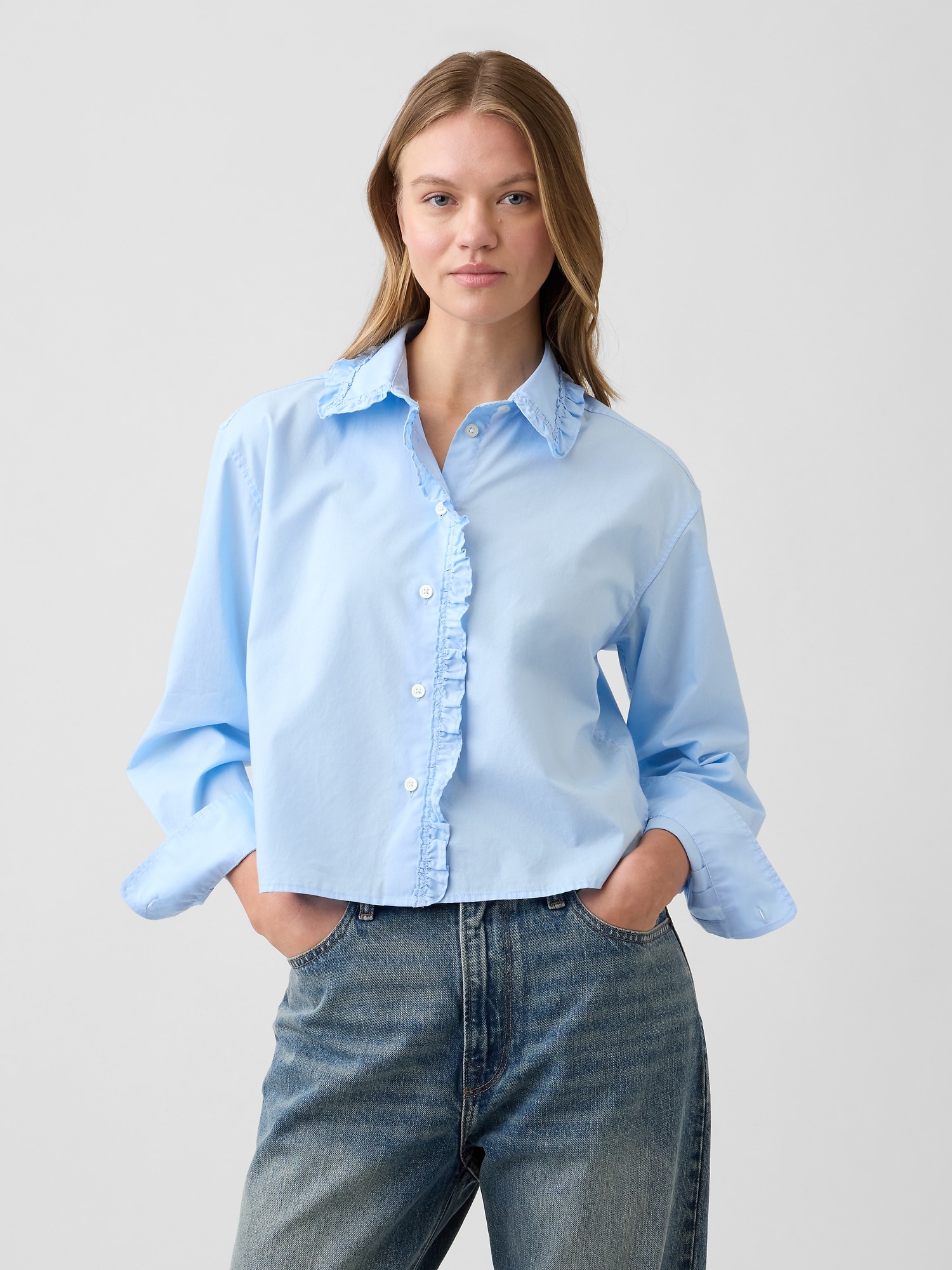 Relaxed Cropped Poplin Shirt
