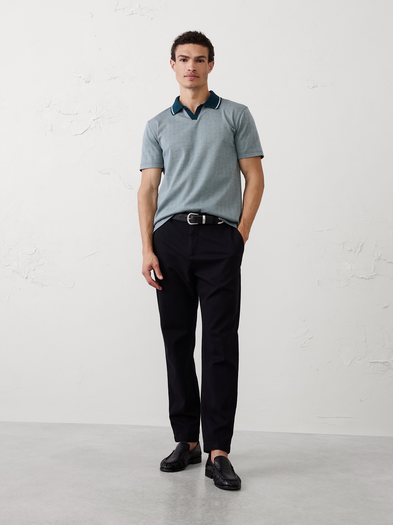 Standard-Fit Luxe Touch Johnny-Collar Polo