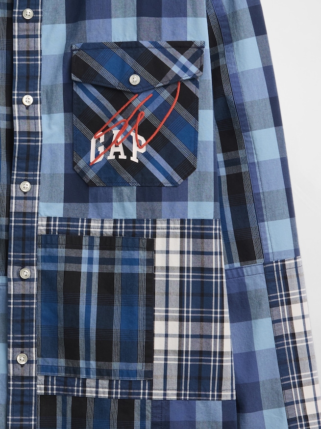 Gap &times; Sean Wotherspoon オーバーサイズ パッチワーク プレイド ロゴシャツ-3