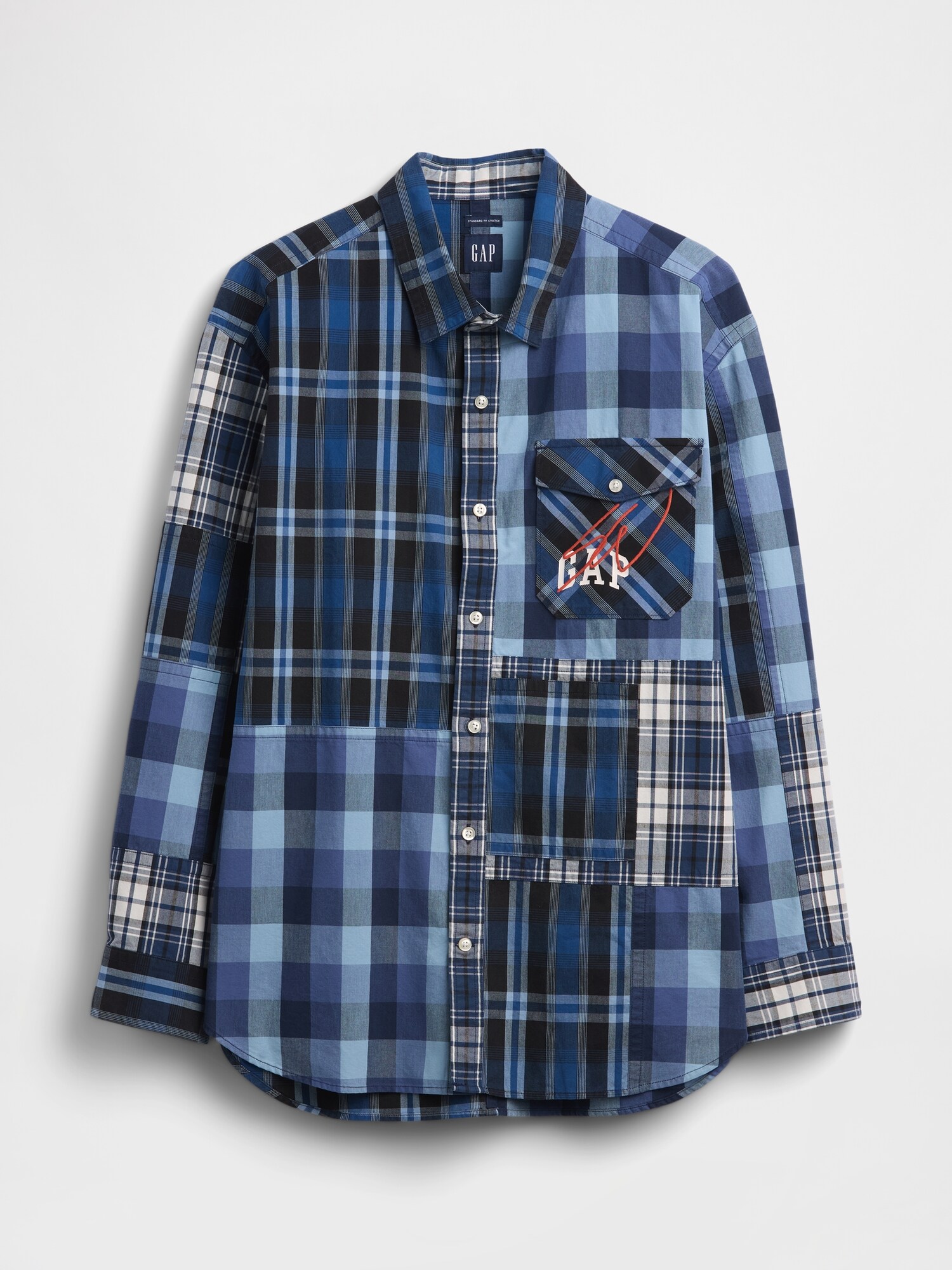 Gap &times; Sean Wotherspoon オーバーサイズ パッチワーク プレイド ロゴシャツ-4