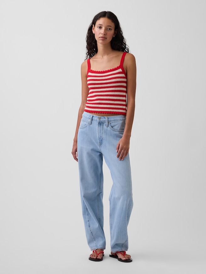 コットン100% クロシェ クロップド ニットタンクトップ-1