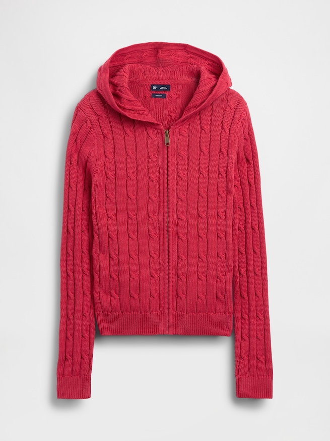 コットン100% ケーブルニット ジップアップ カーディガン-5