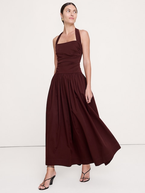 ROBE LONGUE À ENCOLURE BAIN DE SOLEIL EN COTON EXTENSIBLE