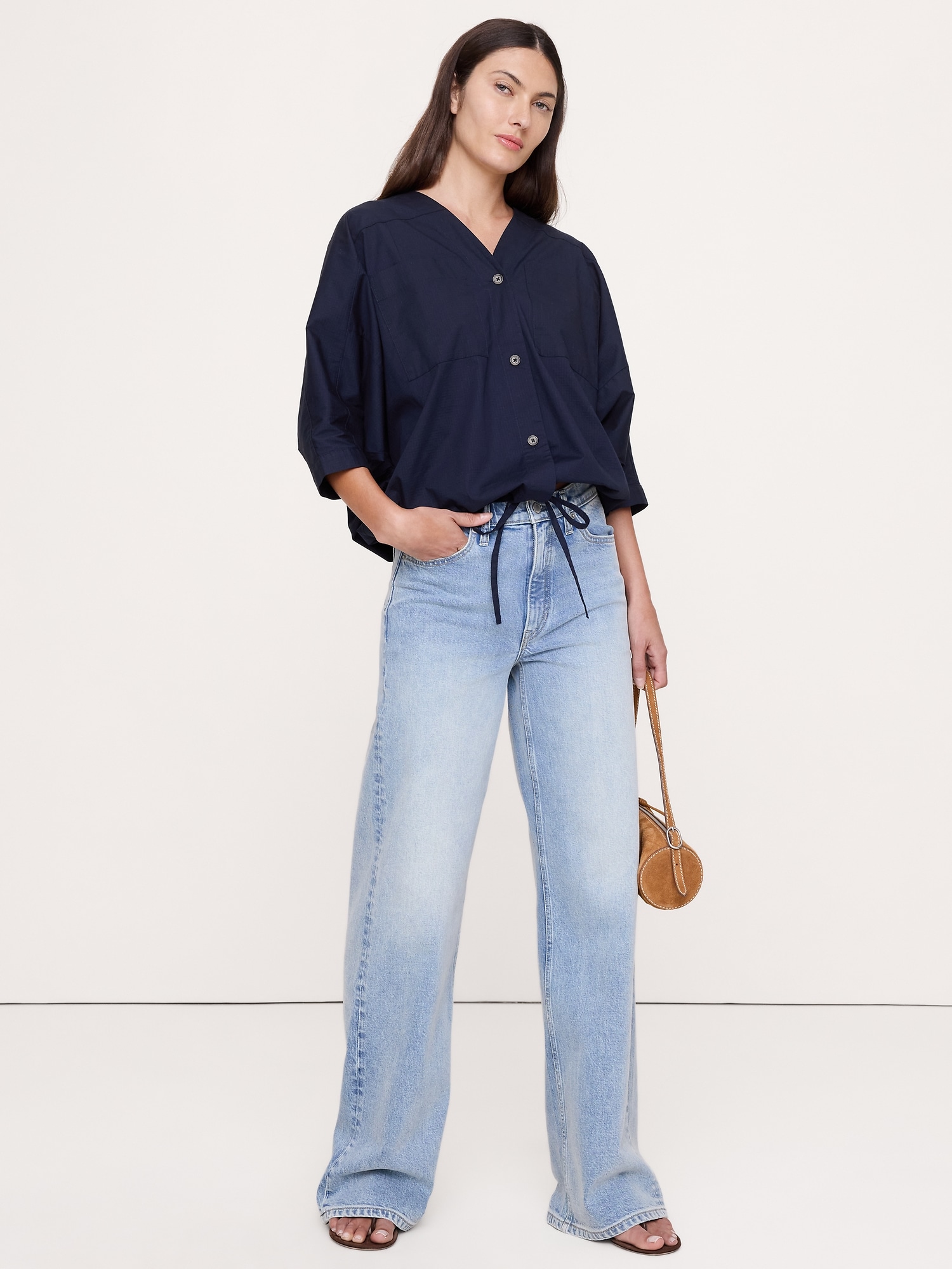 Stretch-Cotton Drawstring-Hem Top