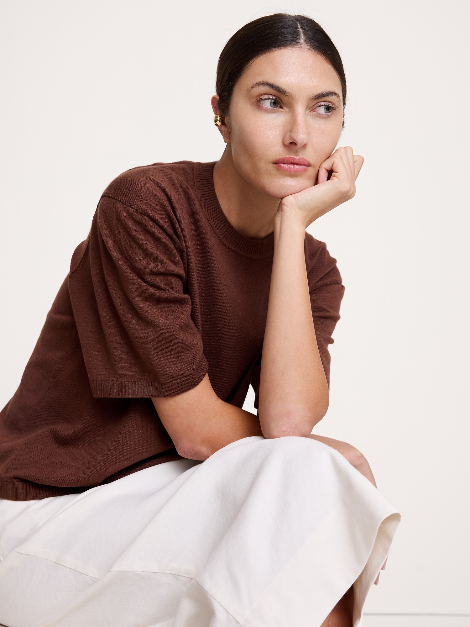 ラークスパー コットンシルク ニットTシャツ-3