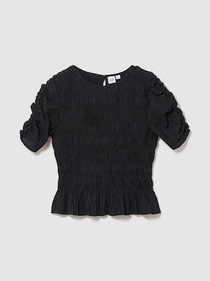 スモッキングギャザー クロップド ペプラムトップス